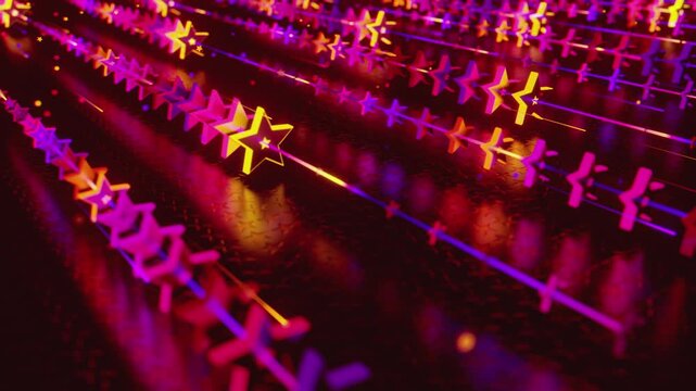 Futuristic abstract wall with glowing geometric stars. Seamless VJ loop of a rhythmic digital structure and pattern, creative motion background for electronic music festivals and stage displays.