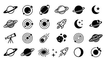 Black and white space icons set © Najma