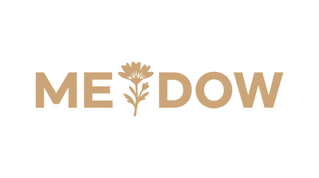 Meadow text logo with flower illustration, minimalist design, beige color