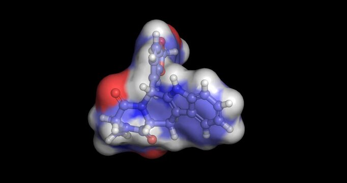 Tadalafil or Adcirca, Alyq, Cialis, Entadfi, Tadliq, erectile dysfunction drug 3D molecule 4K spinning