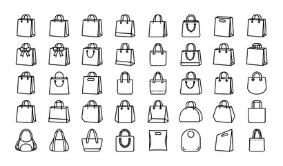 Fototapeta premium Modern Shopping Bag Outline Icon Collection for Retail and E-commerce