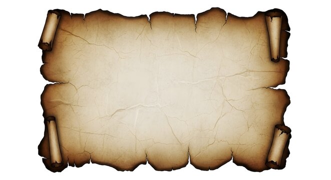 Old vintage paper scroll with torn edges isolated on white background