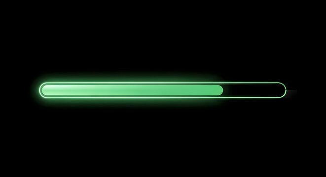 Glowing green progress bar loading indicator on black background