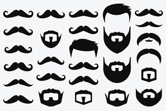 Comprehensive collection of various black mustache and beard styles for character design and grooming inspiration.