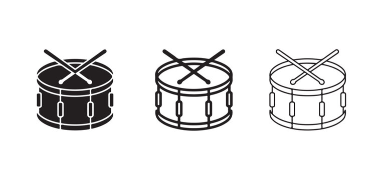drum icons with drumsticks on top for music or rhythm concepts  various designs for artistic or educational use