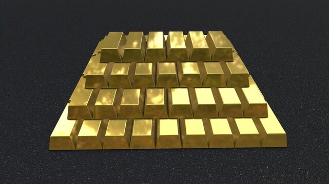 Gold bar animation. Investment in gold and glow. Full HD. 4K