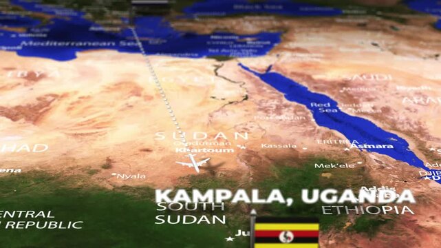 Flight From Athens GREECE to Kampala UGANDA with flag pins