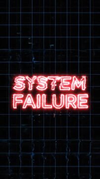 Digital Glitch Visual Representation of System Failure with Neon Text Effect