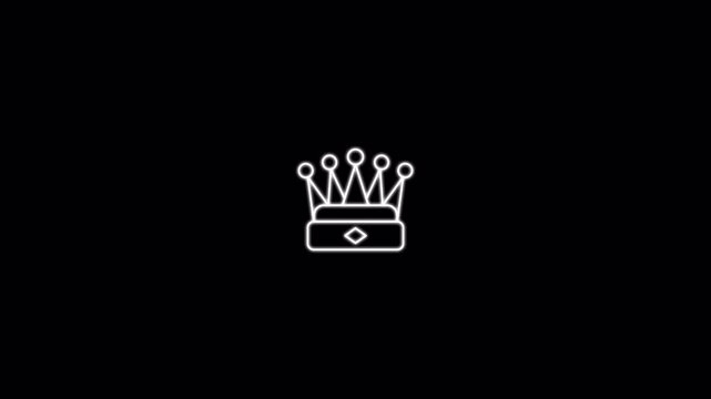 King icon with white glow lineart design isolated on black background. Chess icon set animation. Motion graphic