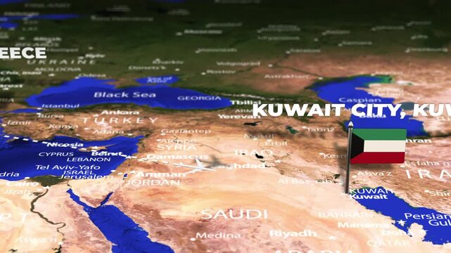 Flight From Athens GREECE to Kuwait City KUWAIT with flag pins