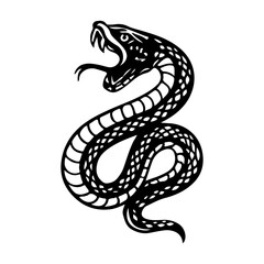 Fototapeta premium A black and white illustration of a snake with its mouth open
