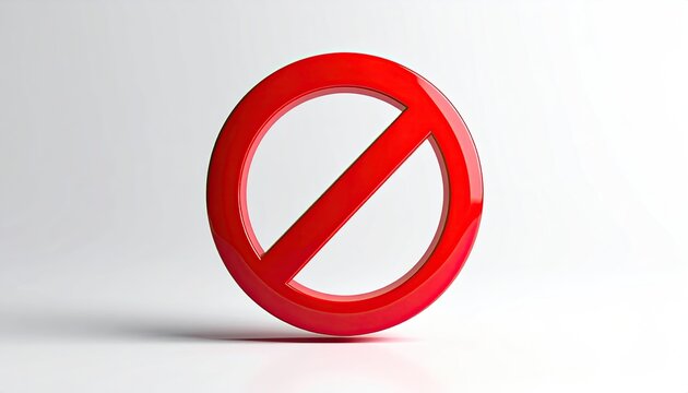 Red Prohibition Sign with Diagonal Line on White Background.