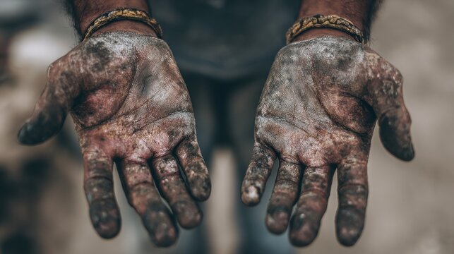 Close-up of dirty work hands