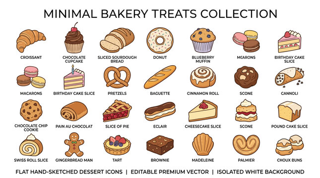 Minimal Bakery Treats Collection: Hand-Drawn Dessert Icons