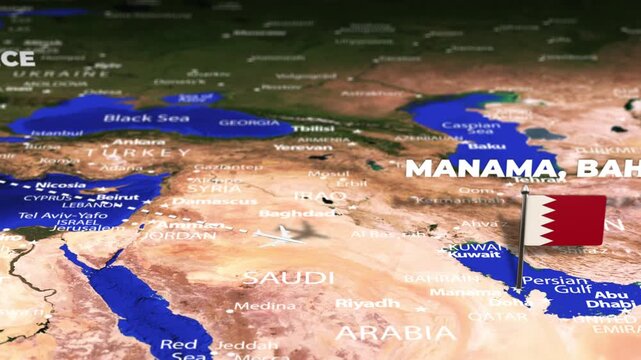Flight From Athens GREECE to Manama BAHRAIN with flag pins