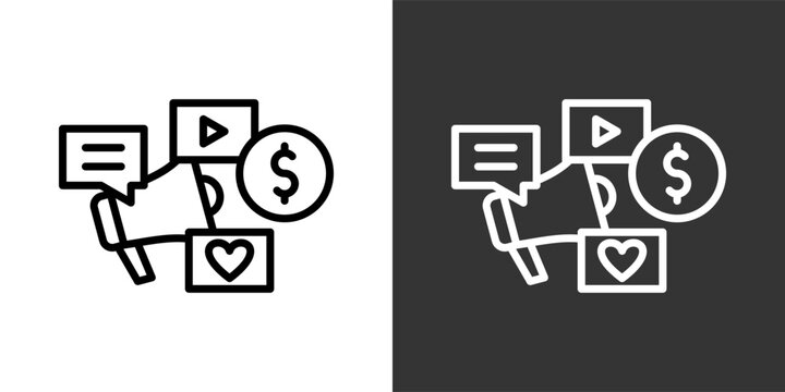 Marketing White And Black Icon Set Multiple Style Collection Pack Vector Illustration