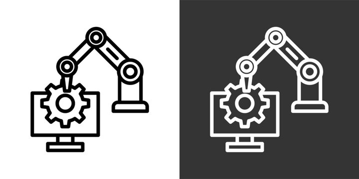 Robotic White And Black Icon Set Multiple Style Collection Pack Vector Illustration