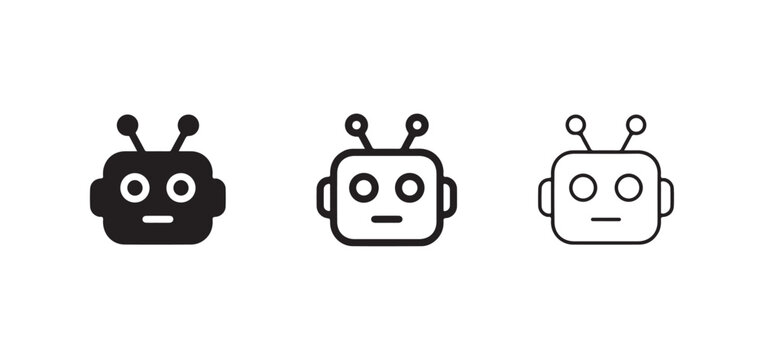 robot faces in different line styles on white background  simple icons for digital and robotic concepts