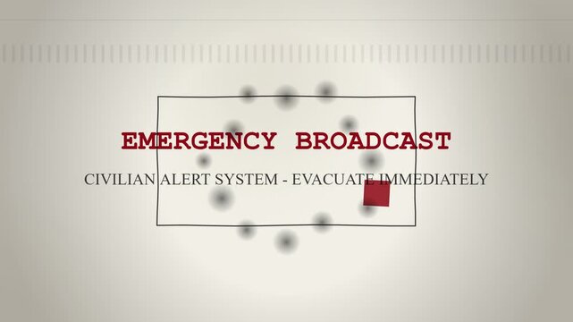 Emergency broadcast alert message with evacuation order on screen
