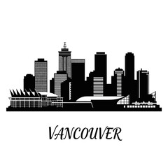 Naklejka premium Vancouver City Skyline Silhouette - Black and White Vector Illustration