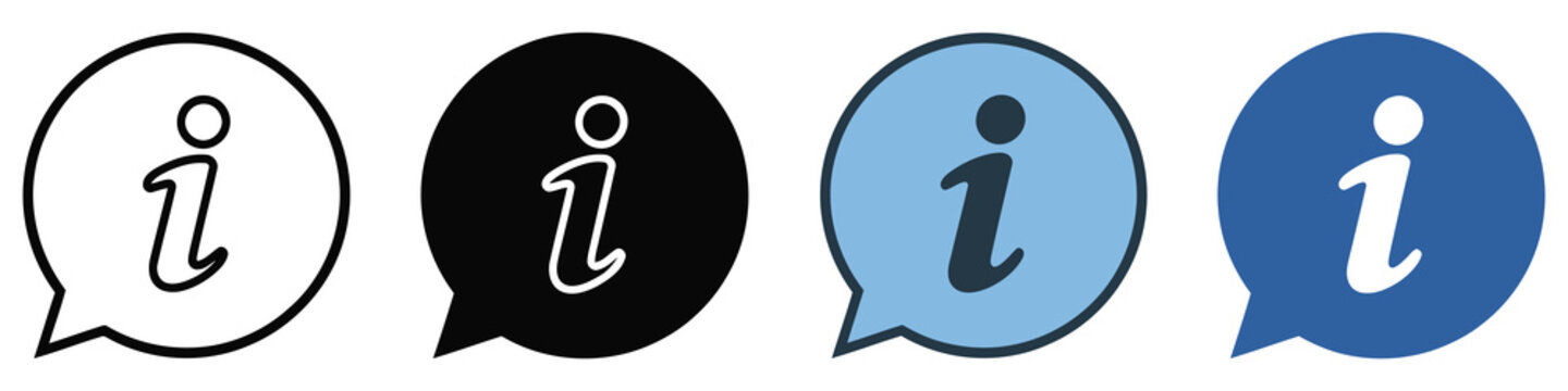 Colorful Information Speech Bubble Icons for Help, Notifications, Customer Assistance, Messaging Interfaces, Frequently Asked Questions and Communication Design