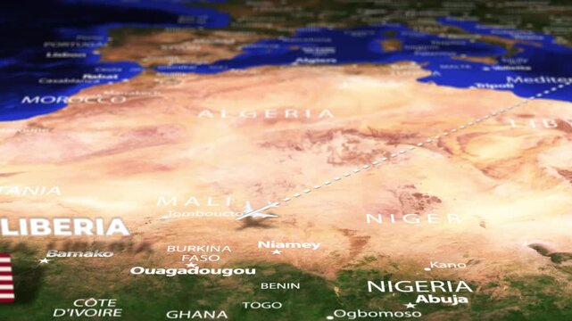 Flight From Athens GREECE to Monrovia LIBERIA with flag pins