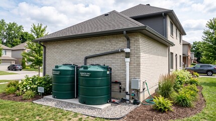 Obraz premium rainwater harvesting system on house.