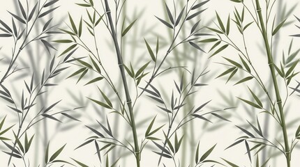 Obraz premium Minimalist Zen Bamboo Forest Seamless Pattern with Green Leaves and Stalks