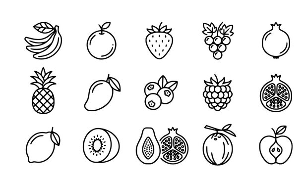 Title:
Minimal Fruits Line Icon Set Professional Pest Control Technician Walking and Spraying Chemical Pesti Banana Orange Strawberry Grapes Pineapple Mango and Tropical Thin Outline Vector Collection