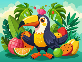 cute-toucan-holding-tropical-fruits-happily---.svg © Mashum