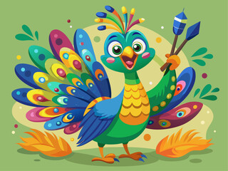 Fototapeta premium happy-peacock-painting-colorful-feathers-with-a-br.svg