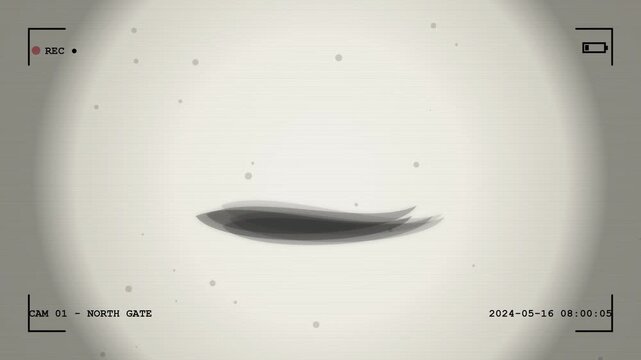 Abstract black organic shape morphing on security camera surveillance feed