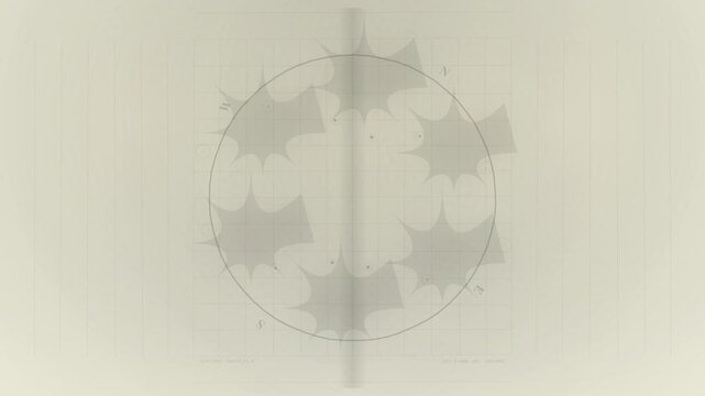 Abstract circular interface scanning graphic with rotating geometric shapes