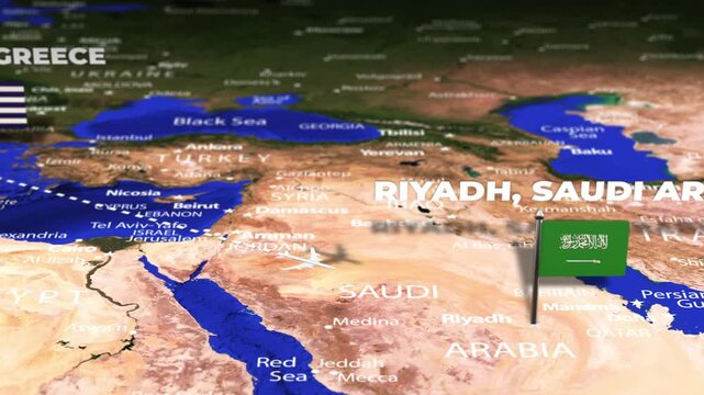 Flight From Athens GREECE to Riyadh SAUDI ARABIA with flag pins