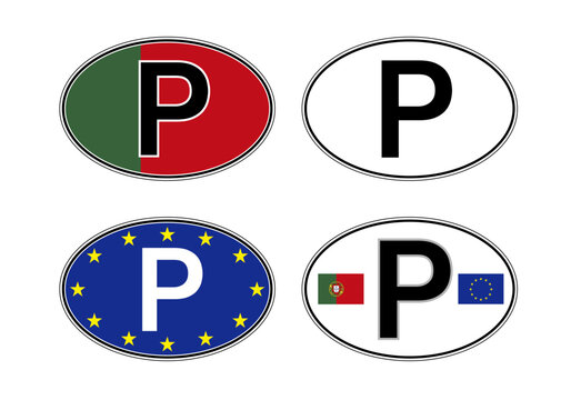 Portugal, oval international vehicle registration code license plate sticker, vector illustration