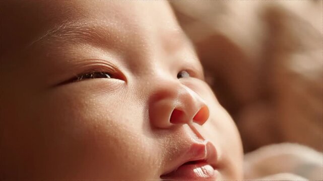 Close-up of a serene baby, capturing a peaceful moment.