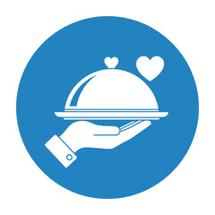 Fototapeta premium Hand Holding Serving Cloche with Heart Icon for Romantic Dinner Service Concept
