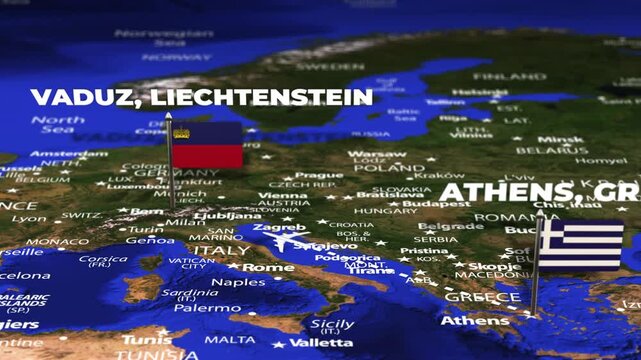 Flight From Athens GREECE to Vaduz LIECHTENSTEIN with flag pins