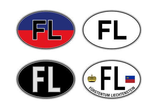 Principality of Liechtenstein, oval international vehicle registration code license plate sticker, vector illustration