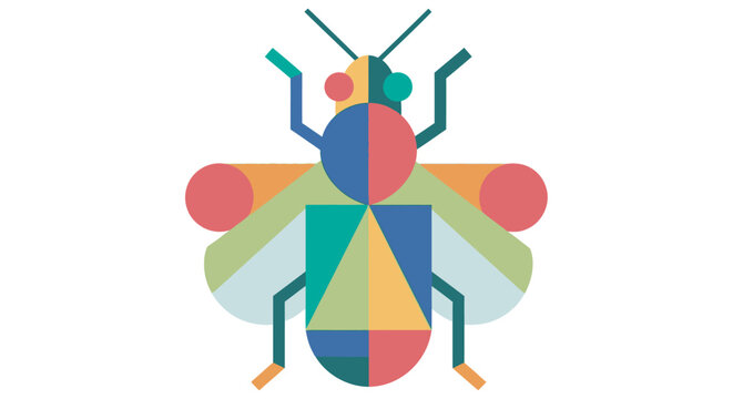Geometric bee illustration with colorful polygonal shapes on a white background