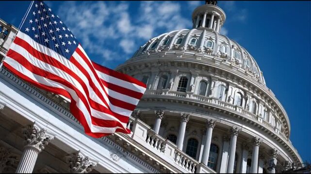 United States Capitol Building flag waving