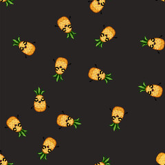Obraz premium seamless pattern fun pineapple character cartoon. summer party, sticker watermelon, food sweet fun pineapple character sign vector