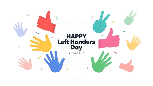 Happy left handers day colorful hands illustration with thumbs up and peace signs colorful celebration diversity