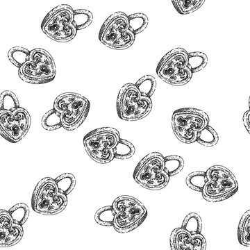seamless pattern fashioned padlock vintage hand drawn. rustic ornate, historic timeless, unique rare fashioned padlock vintage black sketch illustration