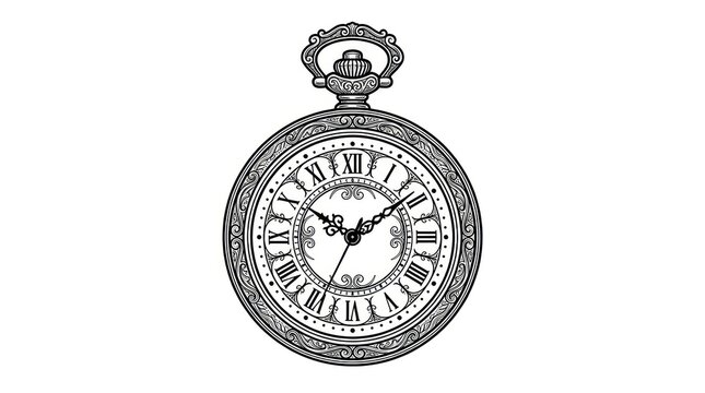 Vintage Pocket Watch Illustration Closeup.