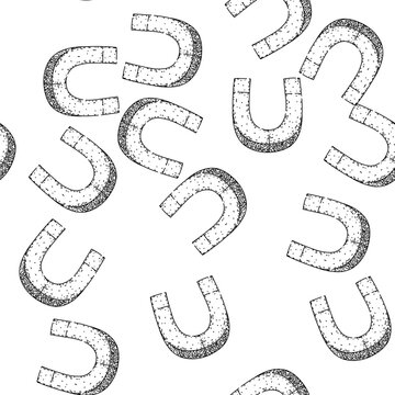 seamless pattern electromagnet magnet hand drawn. ferromagnetism neodymium, lodestone polarity, field attraction electromagnet magnet black sketch illustration