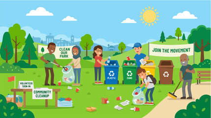 Fototapeta premium People recycling in a park area.