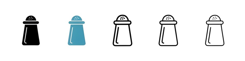 Salt pepper line icon set. Cooking shaker bottles vector icon for UI designs. Thin line customizable illustration. Contour symbol. Vector isolated outline drawing. Editable stroke