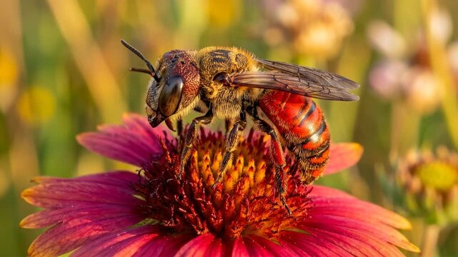 box headed blood bee close up golden light arizona desert video