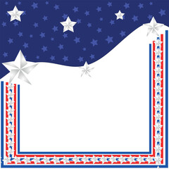 Fototapeta premium Patriotic silver star border frame with american red white and blue colors for celebratory event backgrounds and fourth of july cards